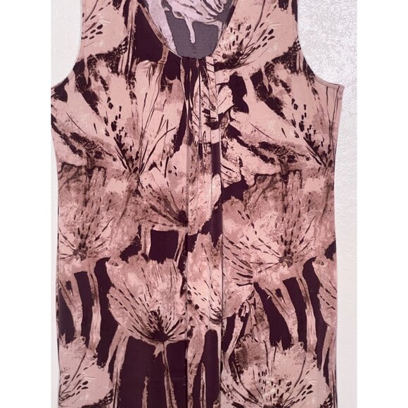 Dana Buchman XL Sleeveless Floral Printed Dress Brown Beige Comfortable Y2K - Picture 4 of 16